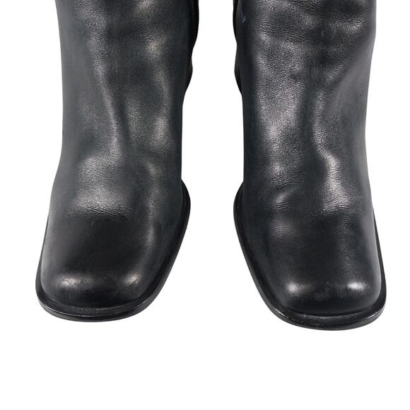 NINE WEST! "SINNY" BLACK GENUINE LEATHER SQUARE TOE CHUNKY HEEL BOOTS! SZ 8.5M - Picture 5 of 12